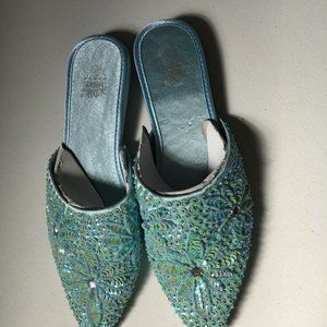 Embroidered light blue slippers